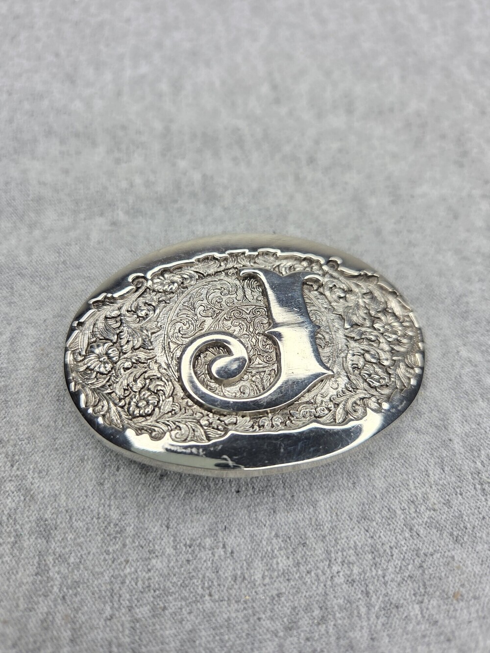 Vintage Letter J Initial Monogram Oval Western Belt Buckle Award Design Medals